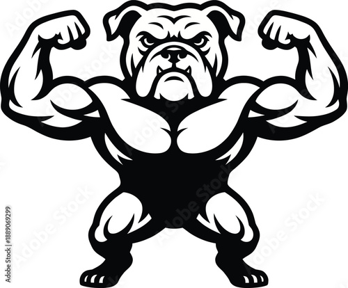 Dog Bodybuilding Silhouette Vector – Muscular Canine Flexing Pose Illustration