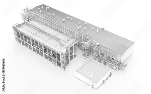 Industrial Process Plant 3D Engineering Visualization Isolated on White Background