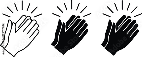 Clapping Hands Icon Vector Set Featuring Outline And Silhouette Styles For Applaud Gesture Success Celebration And High Five Design Elements
