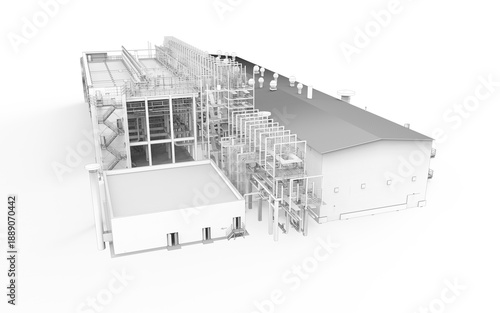 Industrial Process Plant 3D Engineering Visualization Isolated on White Background