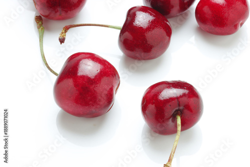 Fresh ripened Cherry,Cherries isolated on white background
