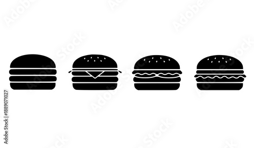 Hamburger fast food icon set in flat vector style isolated on white background