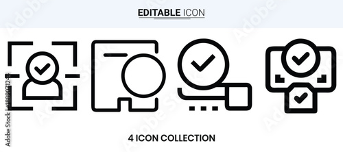 Four linear icons depicting user identification security and verification processes high quality professional