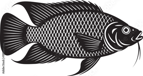 Monochrome Tilapia Fish Vector Icon for Seafood, Fishing, or Aquaculture Design