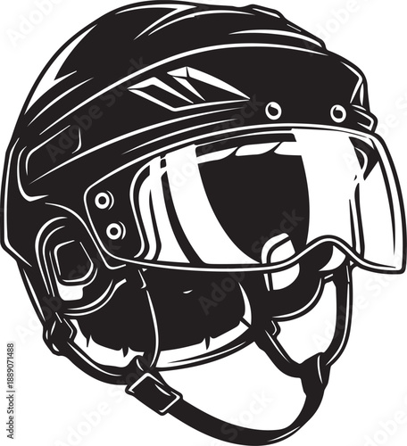 Silhouette of a motorcycle helmet with visor and chin strap