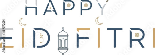 Minimalist Happy Eid Fitri Typography with Lantern Icon and Modern Geometric Elements