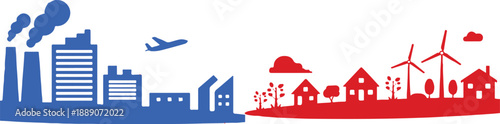 environment illustration split city pollution and green energy scene