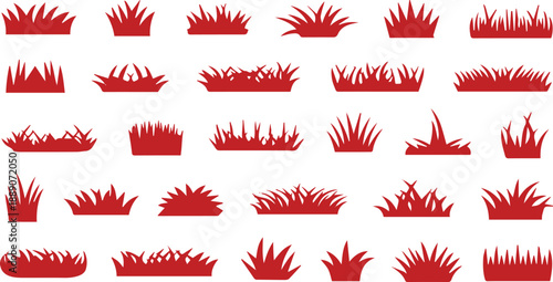 grass lawn and meadow silhouettes vector clipart red set