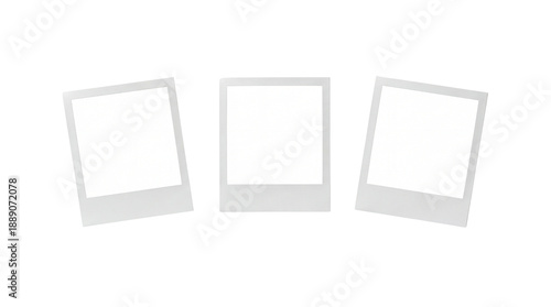 Three White Square Instant Photo Frames Mockup isolated PNG with Transparent Background