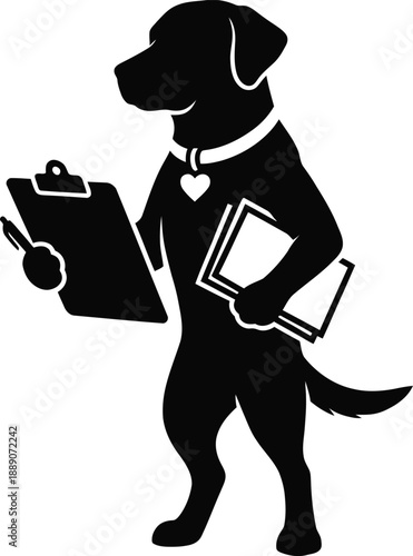 Dog Community Service Manager Silhouette Vector – Responsible Canine with Clipboard Illustration