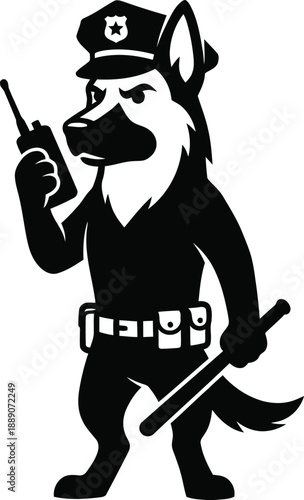 Dog Correctional Officer Silhouette Vector – Disciplined Canine Wearing Uniform Illustration