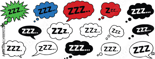 sleep zzz sleeping and snoring bubble vector set for illustration