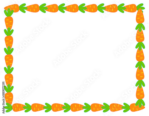 Cute carrot frame made from wooden style illustration, suitable for background, copy space, kids design, pattern, and repeatable tile layout.