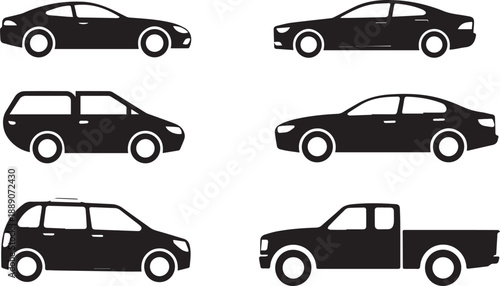 car lineup six profile icons sedan compact minivan pickup convertible
