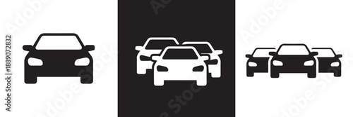 car icon set black white inversion single and multiple vehicle layouts