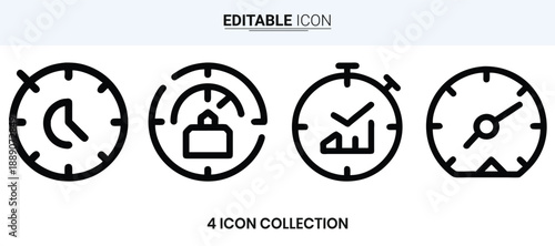 Four linear clock icons depicting different time settings and functionalities high quality professional