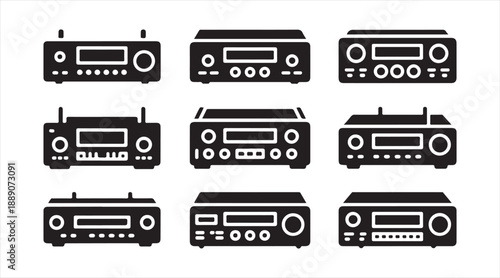 Automotive Radio and Media Receiver Control Panel Icon Set