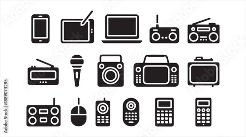 Consumer Electronics and Digital Gadget Silhouette Icon Collection