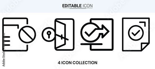 Four minimalist line icons representing document restrictions permissions and verification high quality professional