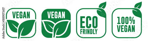 Vegan and 100% Vegan Food Labels and Badges Vector Set – Plant-Based Certification Icons	

