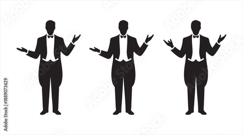 Professional Male Business Silhouette Poses Isolated on White