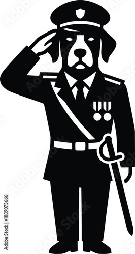 Dog Military Officer Silhouette Vector – Brave Canine in Uniform with Medals Illustration