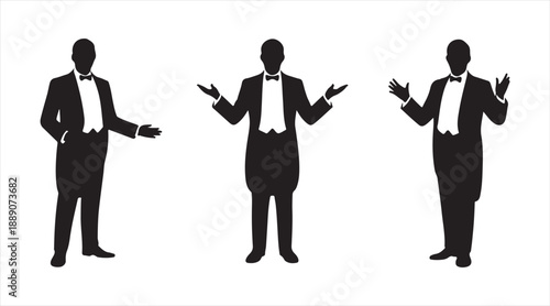 Business Man Silhouette Figures with Presentation Gestures