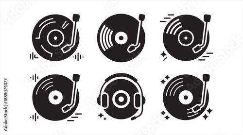Vinyl Record and Turntable Icon Collection for Music and DJ Themes