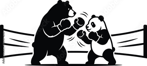 Bear and Panda Boxing Silhouette Vector – Strong Animals Wearing Gloves Illustration