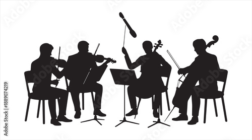 Minimal String Quartet Silhouette with Violin Viola and Cello