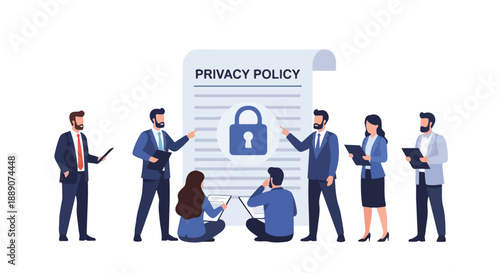 Collaborative business team discussing and implementing comprehensive digital privacy policies to ensure robust data security and regulatory compliance in the digital age