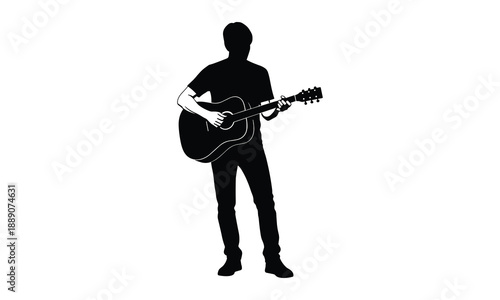 Silhouette of a man playing an acoustic guitar, musician performing on stage