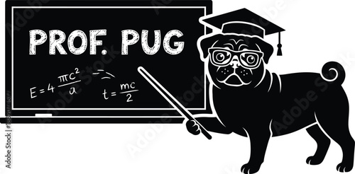 Pug High School Teacher Silhouette Vector – Smart Canine Holding Book Illustration