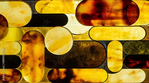 bakelite. Amber bakelite material with geometric patterns forming a retro design, abstract composition. product launch decks, UI/UX mockups, designed for product launches and innovation pitches.
