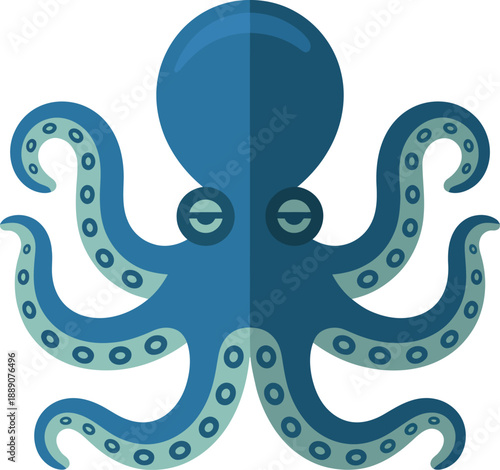 Blue Octopus Vector Illustration with Tentacles and Suction Cups