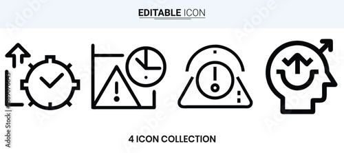 Four outlined icons representing time warning settings and a human profile high quality