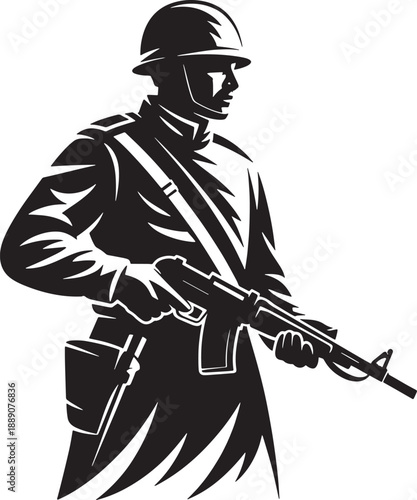 Wallpaper Mural Silhouette of a soldier in uniform holding a rifle black and white design Torontodigital.ca