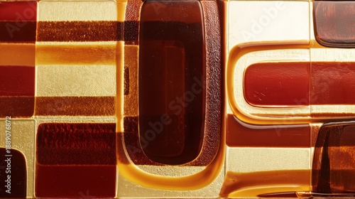 bakelite. Amber bakelite material with geometric patterns forming a retro design, abstract composition. product launch decks, UI/UX mockups, designed for product launches and innovation pitches.
