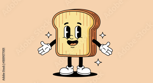 Delightful Toasted Bread Character Promotes Breakfast Joyfully with Sparkling Charm on Pastel Background, Perfect for Restaurant Menus, Children's Books, Marketing, and Happy Anima.