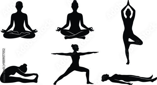 Human Body Yoga Meditation Silhouette Vector Set – Mindfulness and Wellness Pose Illustration