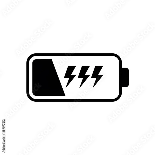Battery Charging Status Icon - Low Power Level and Energy Flash Bolt Silhouette Vector Illustration