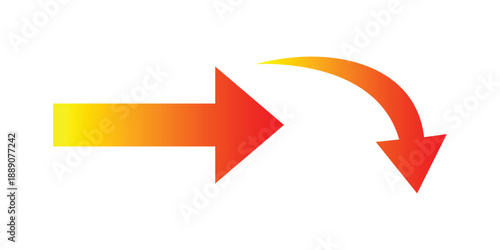 Rightward pointing straight arrow and curved downward arrow icon with gradient colors on white background Vector