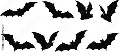 Bat Animal Silhouette Vector Set – Flying Bat Shapes Illustration