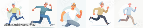 Grandpa is running in simple and minimalist flat design vector style
