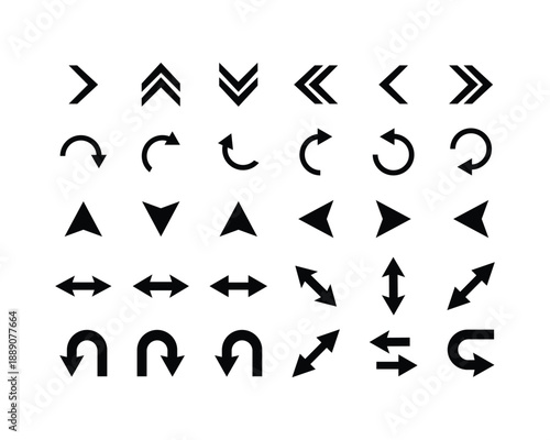A set of black vector arrow icons for user interface design and navigation Vector