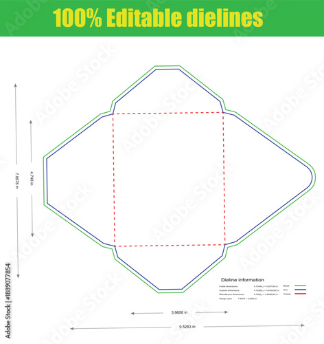 Dielines box with lid box style dieline template Packaging die-cut template - Illustration box design.