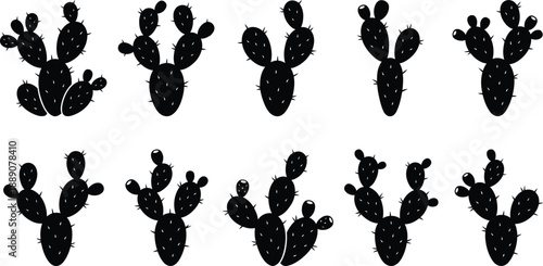 Prickly Pear Cactus Silhouette Vector Set – Desert Plant Illustration