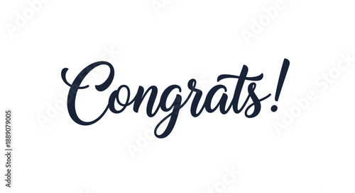 Elegant handwritten style congrats greeting message in dark blue script lettering on a clean minimalist white background.
