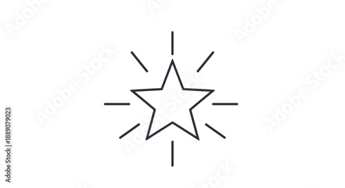 Simple black line art icon of a five-pointed star with radiating lines indicating a bright light or sparkling effect.