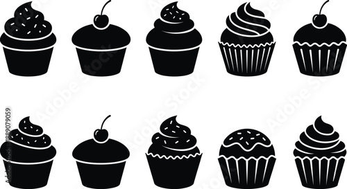 Cupcake Silhouette Vector Set – Dessert and Bakery Illustration 